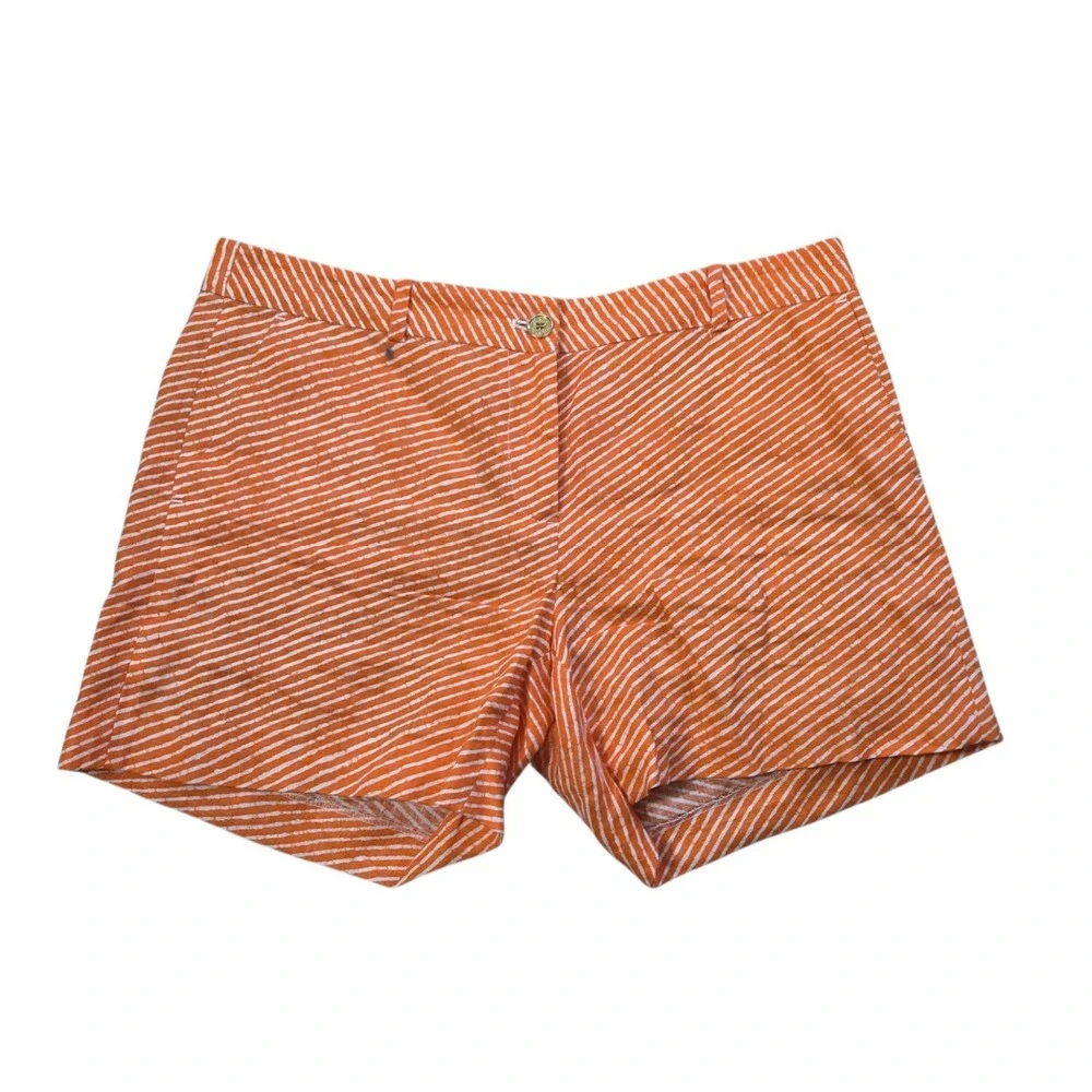 Michael Kors Orange‎ White Striped Dress Shorts 100% Linen Beachy Preppy Size 8